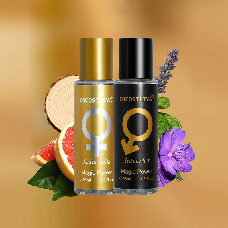 HER LOSS™ Gold Edition is a 90ML pheromone cologne for men, expertly blended with warm amber, sandalwood, and vanilla to create a seductive masculine fragrance that attracts women. This long-lasting cologne is designed to boost confidence, enhance attraction, and leave a powerful impression. Whether you're wearing it on a date, at work, or on a night out, HER LOSS™ Gold Edition is the perfect fragrance for men who want to stand out. From close-up bottle shots highlighting its premium label.
